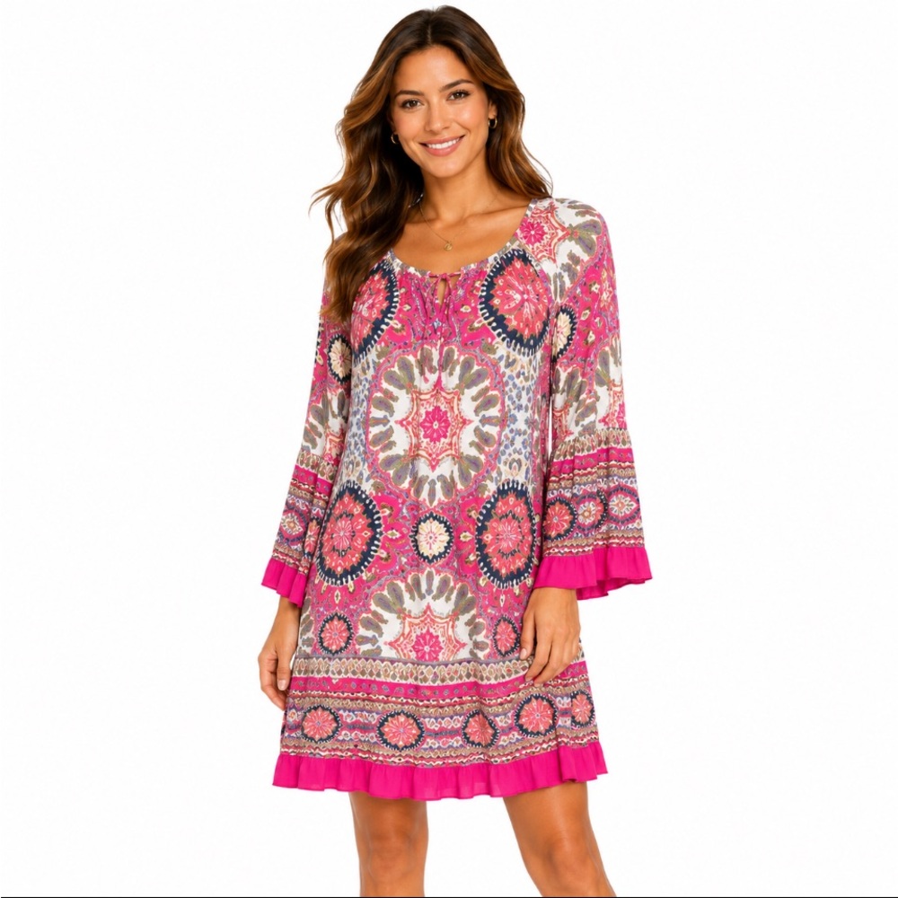 JJ BOUTIQUE Pink Paisley Print Swing Dress Size XL